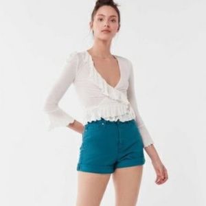 URBAN OUTFITTERS women's wrap blouse top with ruffle sleeve size XS
